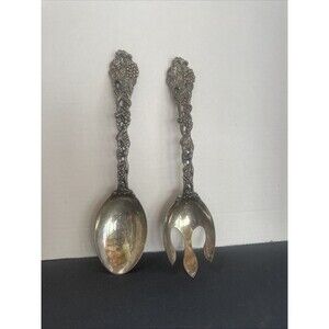 Godinger Silver Art Co Serving Spoon Silver Plated W/ Grape Vine Handle Vintage
